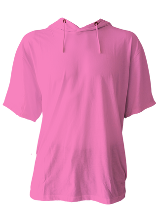 Buy pink H9004 A  : Short Sleeve Jersey Hoodie with Hidden Zippered Pockets