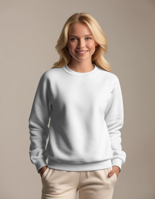 Buy white H9001 Premium Blended Crewneck Sweatshirt